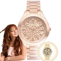 Relógio de Pulso Euro Feminino Animal Print Resistente Água Analógico Casual EU2036YT Dourado Rose Gold