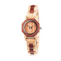 Relógio de pulso feminino BOBO BIRD de 27 mm feito à mão de madeira requintado e leve com pulseira de madeira de areia v
