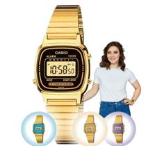 Relógio de Pulso Feminino Casio Vintage Mini Quadrado Original Moderno LA670WGA Pequeno Digital Retro Dourado