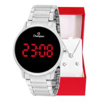 Relógio de Pulso Feminino Champion Digital Led Prata CH40142T Colar e Brincos