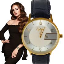 Relógio de Pulso Feminino Condor Dourado Banhado Ouro Pulseira de Couro COGL10BS/K2B