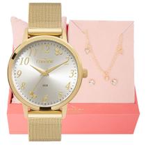 Relógio de Pulso Feminino Condor Dourado CO2035NDP/K4K Colar e Brincos