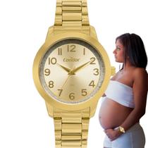 Relógio de Pulso Feminino Condor Resistente Água Redondo Estiloso Analógico Casual Fashion Dourado CO2039BIS/4D