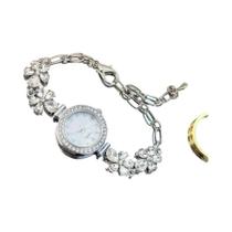 Relógio De Pulso Feminino De Moda Com Bracelete De Quartzo, Fecho De Flor Com Pedras Preciosas,
