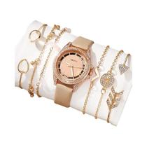 Relógio De Pulso Feminino De Moda Com Pulseira De Couro Caqui, Luxuoso, Analógico, Conjunto De Relógio De Pulso Feminino De Moda Com Pulseira De Couro Caqui, Luxuoso, Analógico, Conjunto De