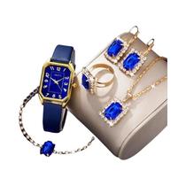Relógio De Pulso Feminino De Quartzo Com Pulseira De Couro Azul, Luxuoso, Moderno, Quadrado,