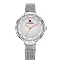 Relógio de pulso feminino de quartzo da Reward Fashion com superfície de vidro multilateral, simples, elegante, à prova