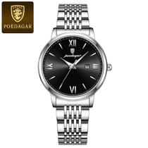 Relógio De Pulso Feminino De Quartzo Em Aço Inoxidável Luminoso E À Prova d'Água De Luxo POEDAGAR,