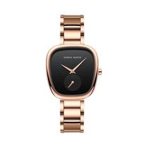 Relógio De Pulso Feminino De Quartzo, Ouro Rosa, Preto, 34mm, Estilo Minimalista, Oval, Cronômetro,