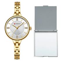 Relógio De Pulso Feminino Dourado Curren + Espelho Portátil Relógio De Pulso Feminino Dourado Curren + Espelho Portátil