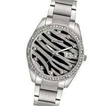 Relógio de Pulso Feminino Mondaine Animal Print Zebrado com Pulseira de Aço Inoxidavel Prata Original Relógio de Pulso Feminino Mondaine Animal Print Zebrado com Pulseira de Aço Inoxidavel Prata Original