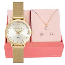 Relógio de Pulso Feminino Pequeno Condor Dourado CO2035NCV/K4K Colar e Brincos Relógio de Pulso Feminino Pequeno Condor Dourado CO2035NCV/K4K Colar e Brincos