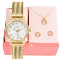 Relógio de Pulso Feminino Pequeno Condor Dourado CO2035NEN/K4D Colar e Brincos