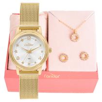 Relógio de Pulso Feminino Pequeno Condor Dourado CO2035NEN/K4D Colar e Brincos