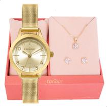 Relógio de Pulso Feminino Pequeno Condor Dourado CO2035NHW/K4X Colar e Brincos