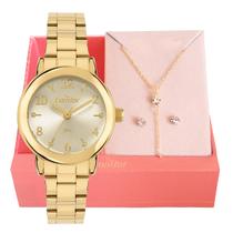 Relógio de Pulso Feminino Pequeno Condor Dourado CO2035NMS/K4K Colar e Brincos