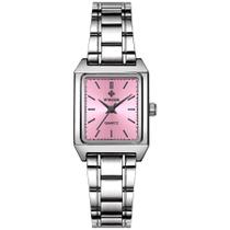 relógio de pulso feminino quadrado de quartzo em aço inoxidavel impermeavel