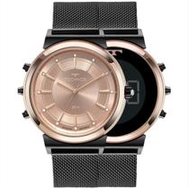 Relógio de Pulso Feminino Technos Curvas Dupla Aço Inóx Face Analógico Digital Sofisticado Elegante Fashion Prova Dágua 50 Metros Casual Rose Gold Preto 9T33AI/1J