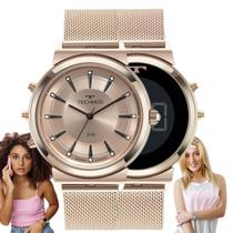 Relógio de Pulso Feminino Technos Curvas Dupla Aço Inóx Face Sofisticado Elegante Fashion Prova Dágua 50 Metros Casual Rose Gold 9T33AC/1J