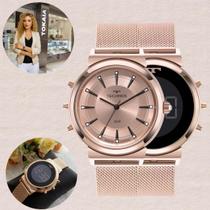 Relógio de Pulso Feminino Technos Curvas Dupla Aço Inóx Face Sofisticado Elegante Fashion Prova Dágua 50 Metros Casual Rose Gold 9T33AC/1J