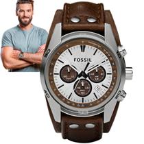 Relógio de Pulso Fossil Masculino Pulseira de Couro Aço Inóx Analógico Prova Dàgua 10 ATM Cronógrafo Casual Robusto CH2565/0MN