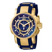 Relógio De Pulso Invcta S1 Rally 0895 Com Corria De Silicone Cor Azul - Bisel Dourado