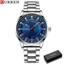 Relógio de pulso masculino aço inoxidável 50m prata e azul extra-luxo