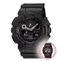 Relógio de Pulso Masculino Casio G-Shock Anadigi Analógico Digital Prova Dágua 200 Metros Resistente a Batidas Hora Mundi Cronômetro Temporizador GA-100 Preto