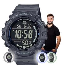 Relógio de Pulso Masculino Casio Grande Digital Esportivo Prova Dágua 100 Metros e 10 anos de Bateria Preto Verde Grafite AE-1500WH