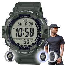 Relógio de Pulso Masculino Casio Grande Digital Esportivo Prova Dágua 100 Metros e 10 anos de Bateria Preto Verde Grafite AE-1500WH