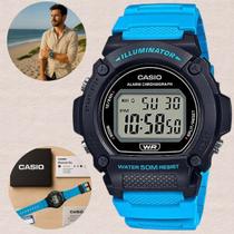 Relógio De Pulso Masculino Casio Illuminator Digital Redondo Prova Dágua 50 Metros Esportivo Azul W-219H-2A2VDF Relógio De Pulso Masculino Casio Illuminator Digital Redondo Prova Dágua 50 Metros Esportivo Azul W-219H-2A2VDF