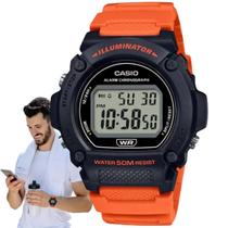 Relógio De Pulso Masculino Casio Illuminator Digital Redondo Prova Dágua 50 Metros Esportivo Laranja W-219H-4AVDF