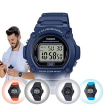 Relógio De Pulso Masculino Casio Illuminator Digital Redondo Prova Dágua 50 Metros Esportivo Preto Azul Laranja e Cinza W-219H
