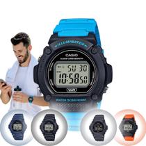 Relógio De Pulso Masculino Casio Illuminator Digital Redondo Prova Dágua 50 Metros Esportivo Preto Azul Laranja e Cinza W-219H