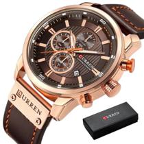 Relógio de Pulso Masculino Curren Cronograph 8291 Pulseira de Couro Fivela Simples + Caixinha Unica