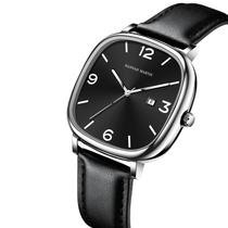 Relógio De Pulso Masculino De Couro Preto Hannah Martin Estilo Casual De Negócios Quadrado Fashion