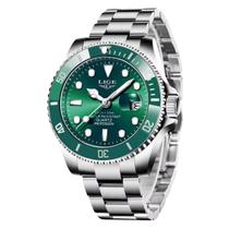Relógio de pulso masculino de luxo LIGE aço inox verde casual de luxo sport chique á prova dágua Relógio de pulso masculino de luxo LIGE aço inox verde casual de luxo sport chique á prova dágua