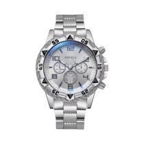 Relógio De Pulso Masculino De Quartzo Com Pulseira De Aço Prateado, Mostrador Árabe, Estilo