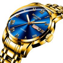 Relógio de Pulso Masculino em Azul e Dourado Estiloso