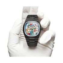 Relógio De Pulso Masculino Retro Com Mostrador De Arte Abstrata, Quartzo, Prata, Preto E Dourado,