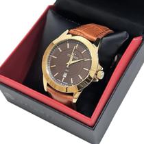 Relógio de Pulso Masculino Technos Dourado Pulseira de Couro Executivo Com Calendário 2115MYA/0M