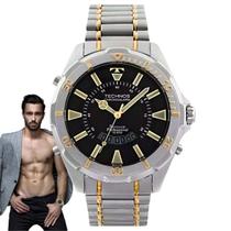 Relógio de Pulso Masculino Technos Skydiver Analógico Digital Prova Dagua 15 ATM Aço Inox Misto Dourado Prata WT205FQ/5P