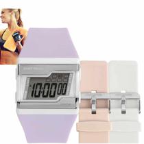 Relógio de Pulso Mormaii Feminino Digital Calendário Alarme Prova Dágua 100 Metros Cronometro Esportivo Troca Pulseiras Lilás Nude Branco FZNA/T8T