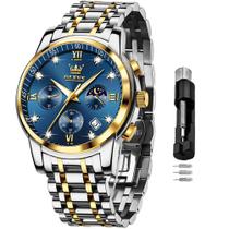 Relógio de pulso OLEVS Blue Chronograph Moon Phase para homens