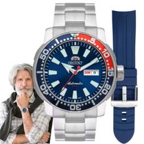 Relógio de Pulso Orient Automático Mecânico Poseidon Diver Prova Dágua 300 Metros 30 ATM Masculino Analógico Redono Prata F49SS034 D1SX