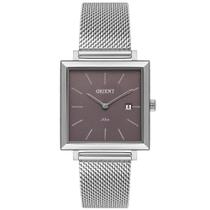 Relógio de Pulso Orient Feminino Analógico Prova Dágua Quadrado Quartz Aço Inóx Pulseira Mesh Calendário Casual Prata LBSS1032 N1SX