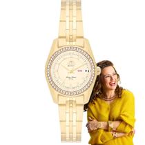 Relógio de Pulso Orient Feminino Automático Mecanico Pequeno Redondo Casual Dourado NH6GG006 C1KX