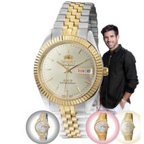 Relógio de Pulso Orient Masculino Clássic Automático Mecânico 3 Estrelas Aço Inóx Dourado Prata 469E