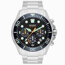 Relógio de Pulso Orient Solar Masculino Cronógrafo Calendário Analógico Aço Inóx Prova Dágua 30 ATM Robusto Redondo Casual Prata MBSSC260 P1SX