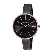 Relógio de Pulso Original Mondaine Quartz Metal Aço Preto Prata Feminino 32306LPMV